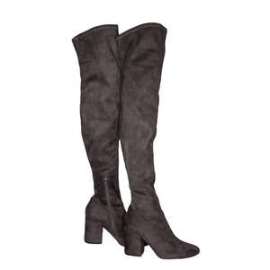 Marc Fisher Over The Knee Boots Stretch Fabric Gray Chunky Block Heel 6.5M